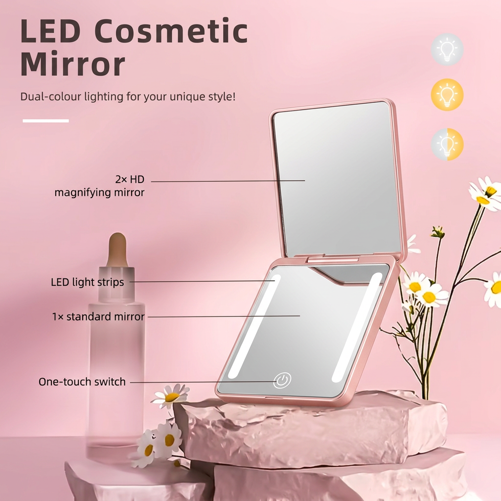 Rose-golden pink mirror feature graphic with corrected text