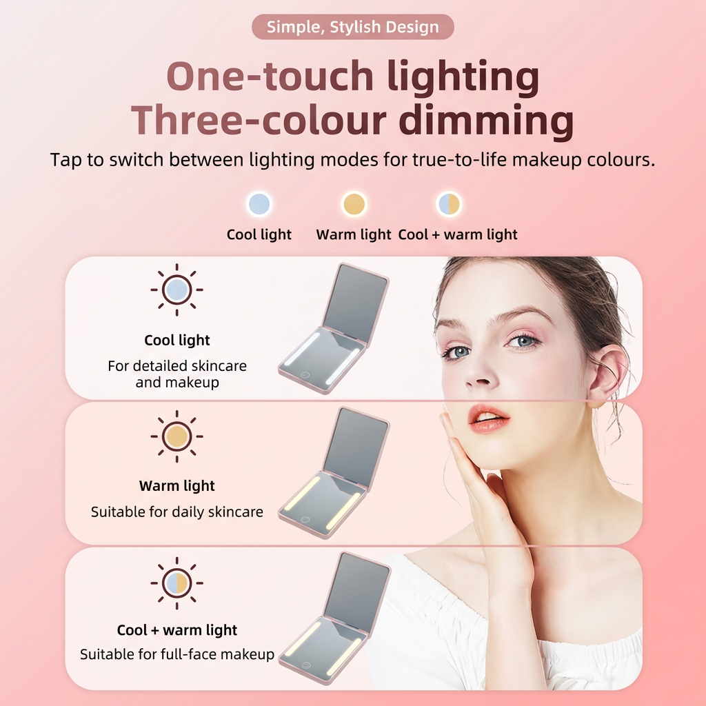 Rose-golden pink mirror infographic with corrected English